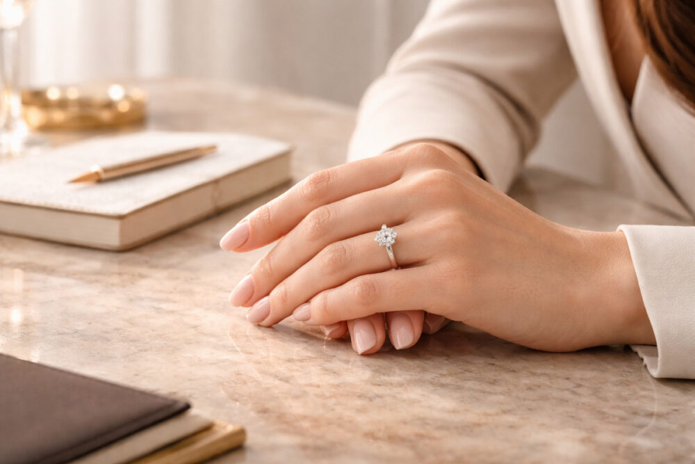 試着では石の大きさより手元全体の完成度を見る