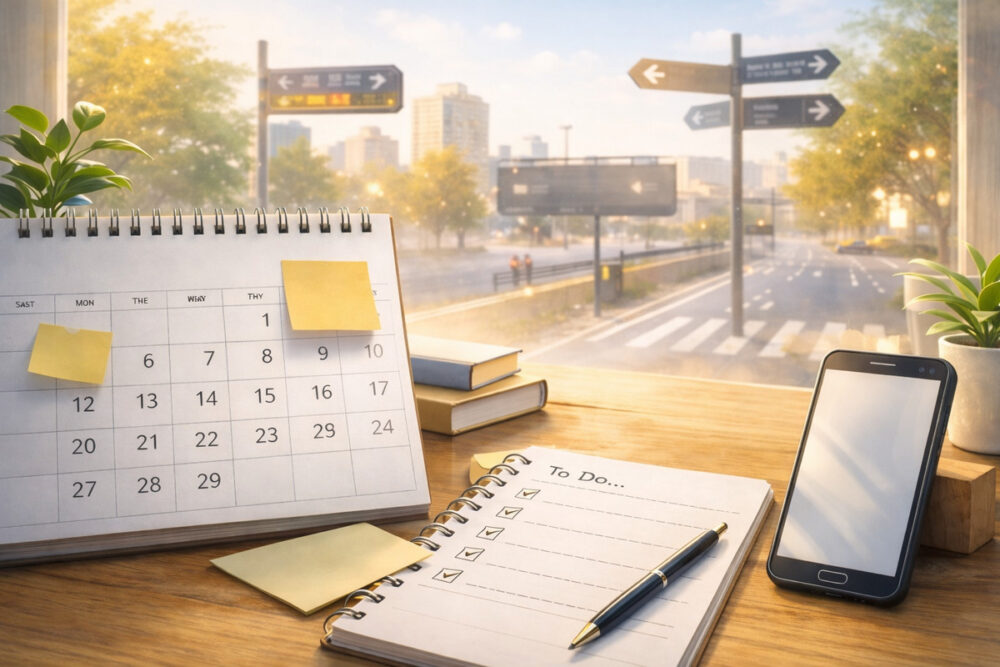 人生のステージが変わる前兆は運気の兆しとして日常の変化に表れることを示す机上の静物イメージ